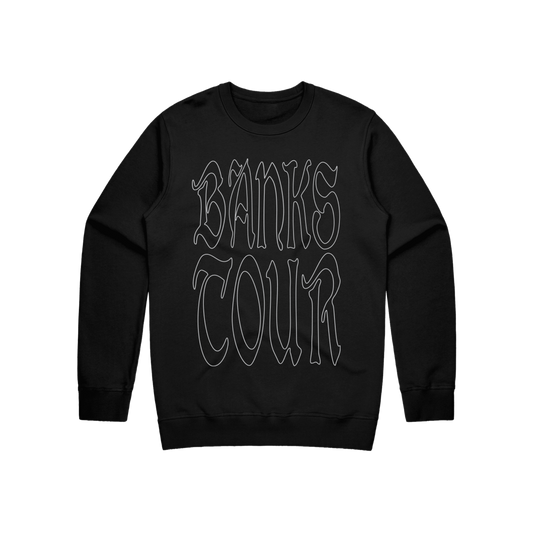 Black sweatshirt with 'Banks Tour' text