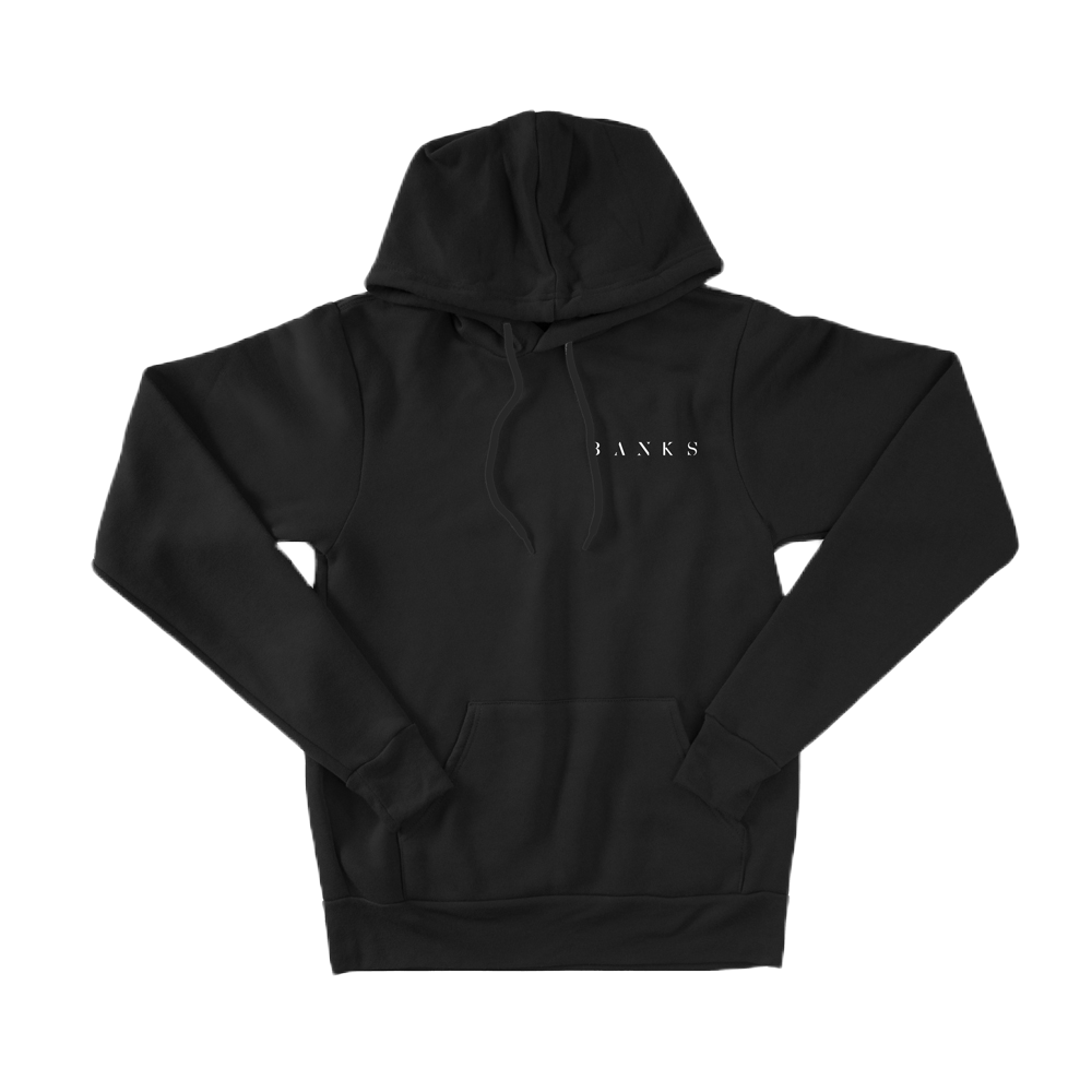 BANKS logo on the front chest of a black hoodie