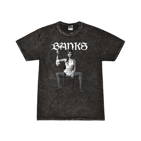 Mineral wash t-shirt with graphic design and 'BANKS' text