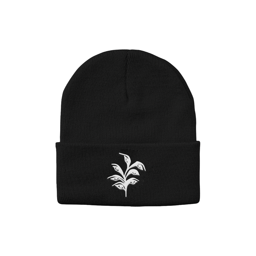 12" cuffed black beanie featuring the Plant Eyes design!  100% Acrylic