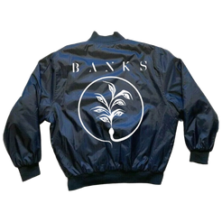 Bomber jacket with the BANKS logo on the back