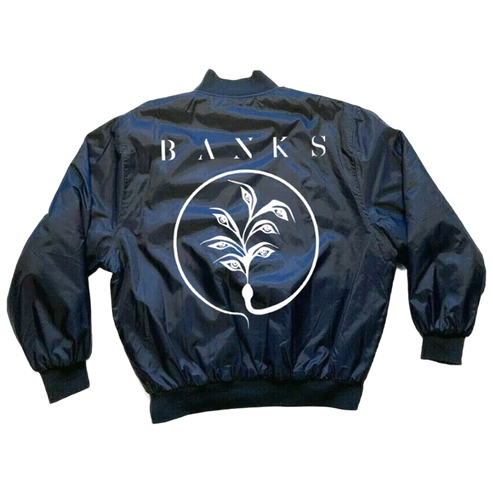 Bomber jacket with the BANKS logo on the back