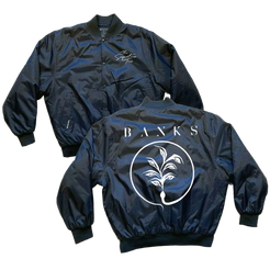 Bomber jacket with "the Serpentina Tour" text on the front chest and the banks logo on the back