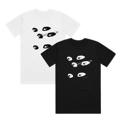 Staring eyes black and white tees product shot Banks